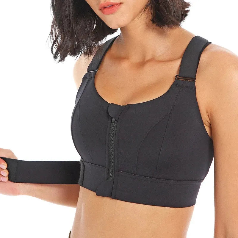 Woman’s Sports Bra; Crop Top Yoga Vest; Front Zipper; Size Adjustable Strap