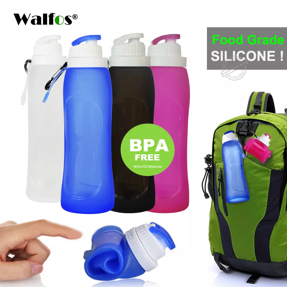 Food Grade 500ML Collapsible Foldable Silicone Water Bottle; Camping, Travel, Biking