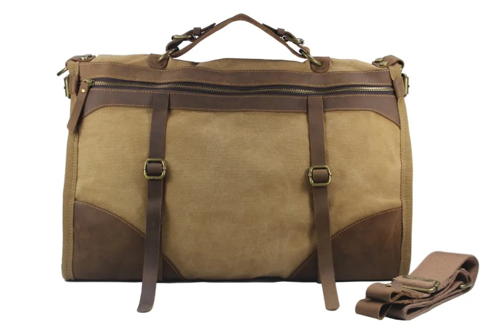 Vintage Retro Military Bag; Canvas &amp; Leather; Travel Bag