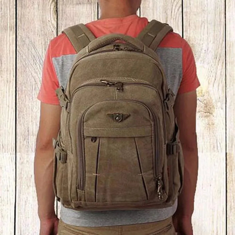 Military Canvas Backpack; Travel, School, Leisure