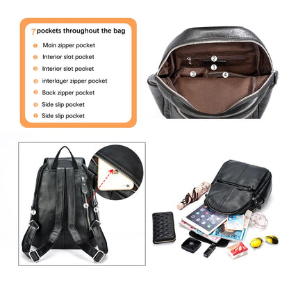 Stylish Black Leather Backpack; Anti-theft, Large Capacity; Travel, School, Leisure