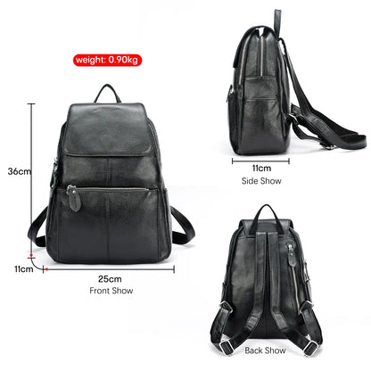 Stylish Black Leather Backpack; Anti-theft, Large Capacity; Travel, School, Leisure