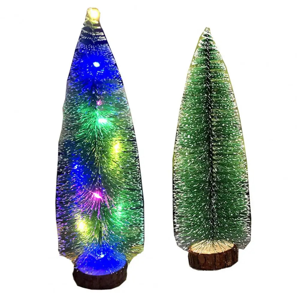 Green Pre-lit Mini Fiber Optic Tabletop Artificial Christmas Tree with LED lights and Wooden Base