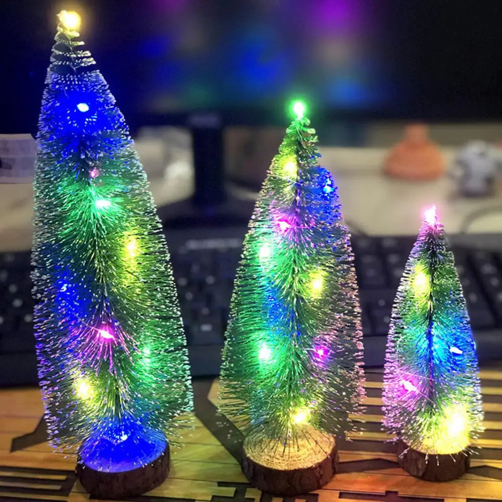 Green Pre-lit Mini Fiber Optic Tabletop Artificial Christmas Tree with LED lights and Wooden Base