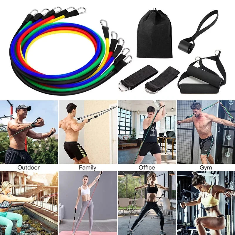 11Pcs/Set Latex Resistance Bands With Ankle Strap