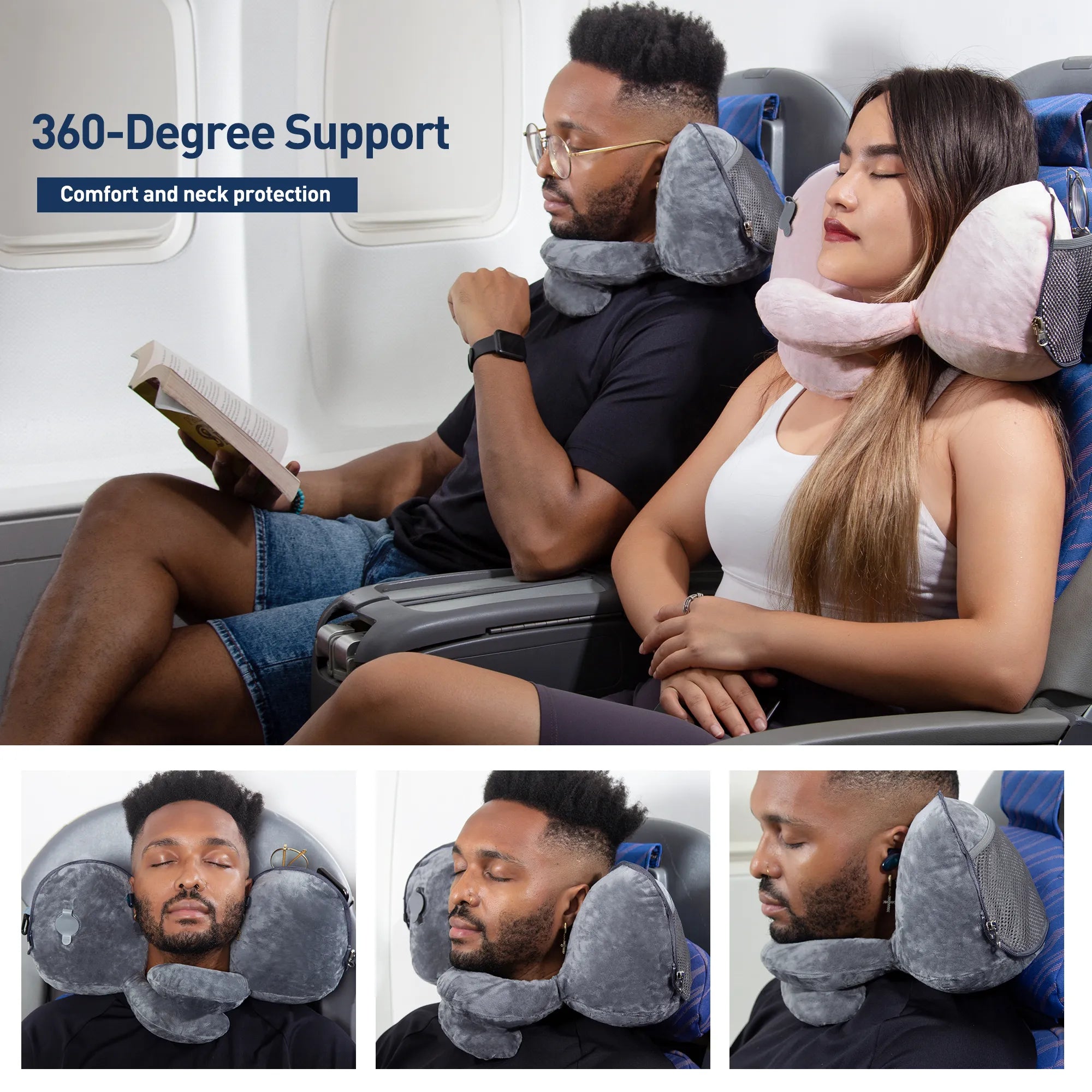 Travel Pillow; Inflatable Soft Cushion; Awesome For Airplane Travel! Collapsible design