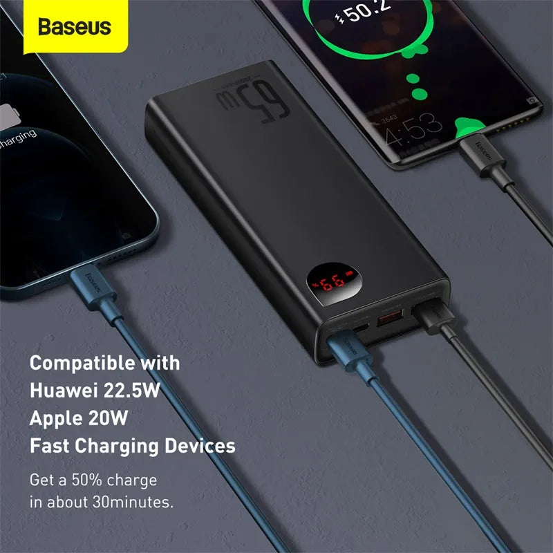 20,000mAh 65W Portable Power Bank; Fast Charging External Battery