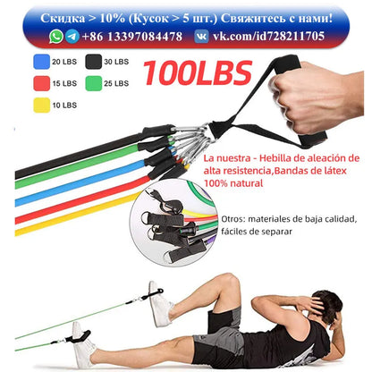 11Pcs/Set Latex Resistance Bands With Ankle Strap