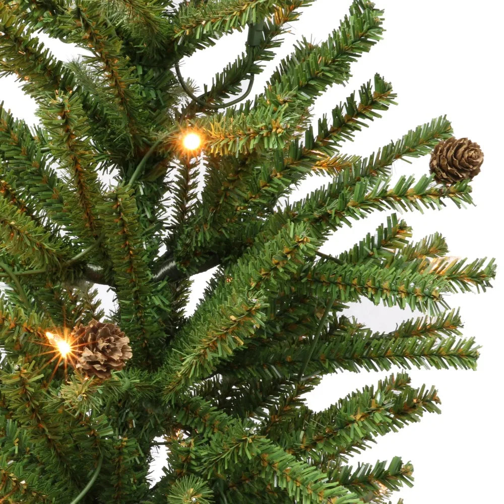 5 Foot Pre-Lit Fir Artificial Christmas Tree with Pines Cones and 200 Lights